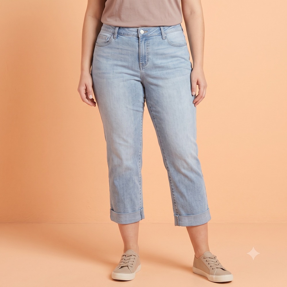 New York & Company Soho Curvy Crop Light Wash Denim Jeans Women's‎ Size 14 EUC